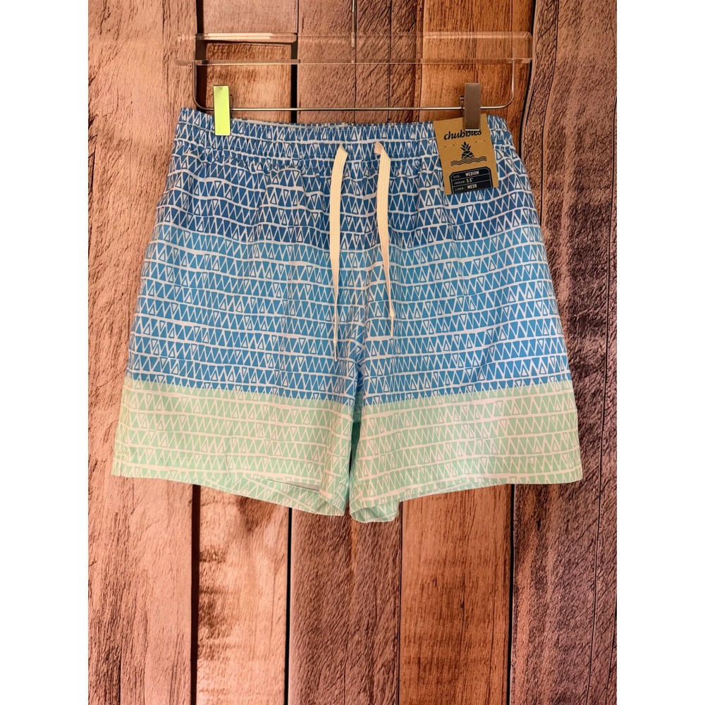 chubbies Blue and Light Green Patterned Swim Trunks